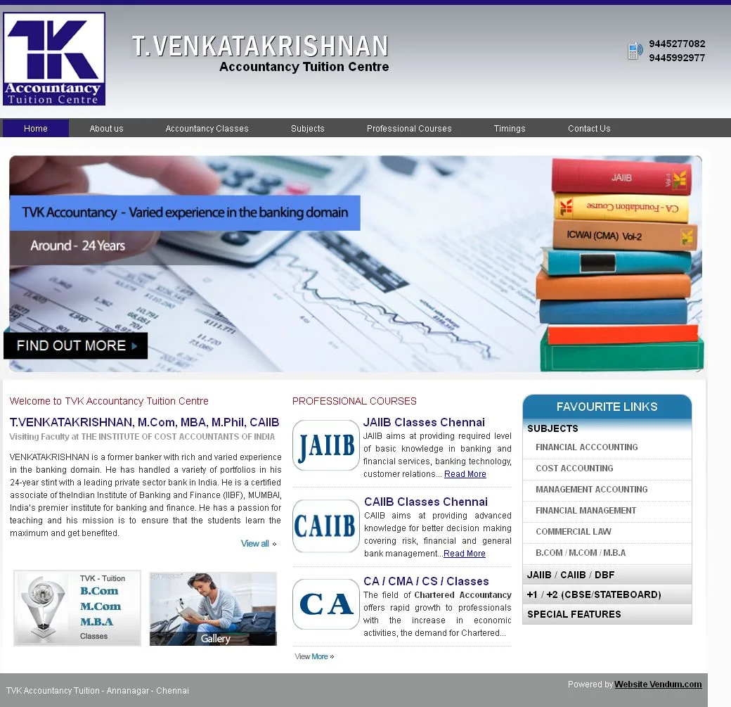 Tvkaccountancytuition website preview