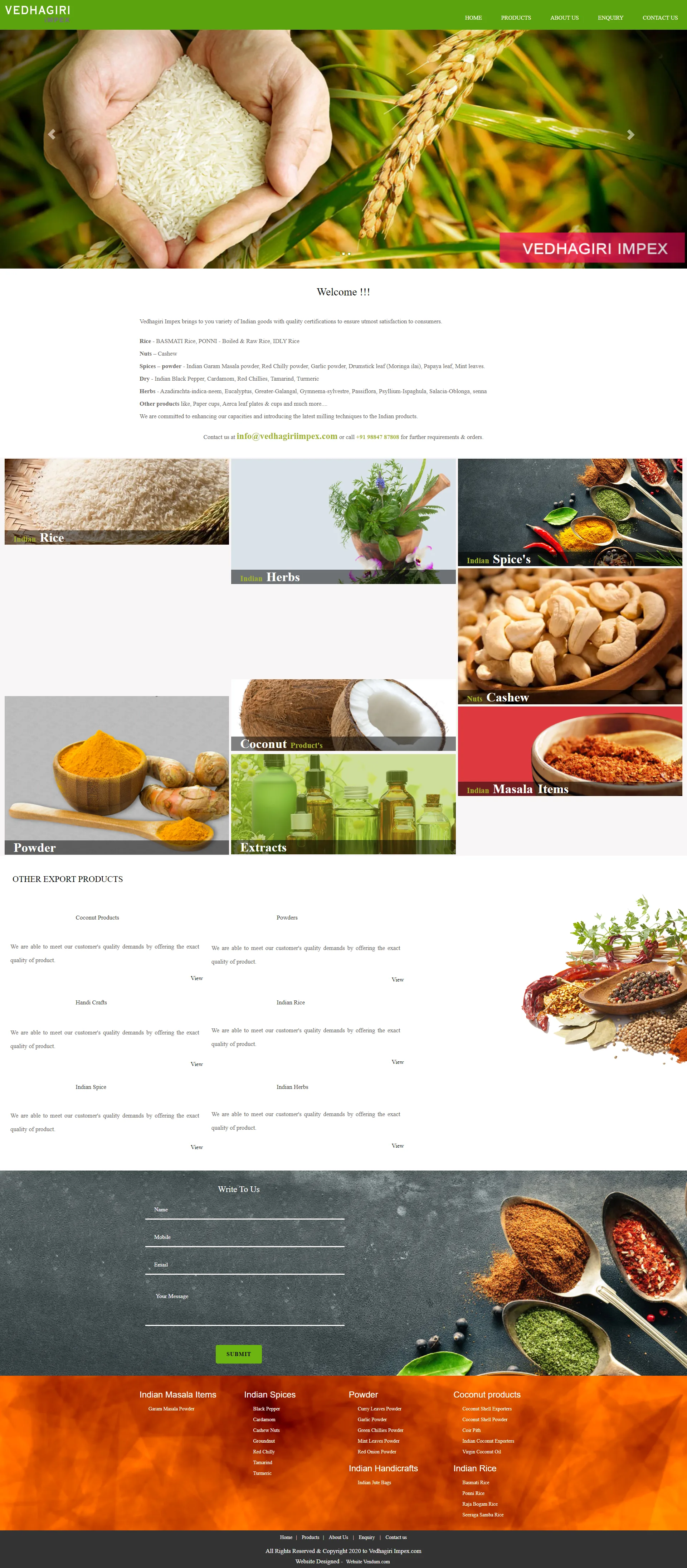 Vedhagiri Exports website preview
